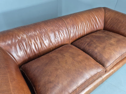 Vintage 3 Seat Leather Sofa Classic Chesterfield Style Roll Top Retro EB12789