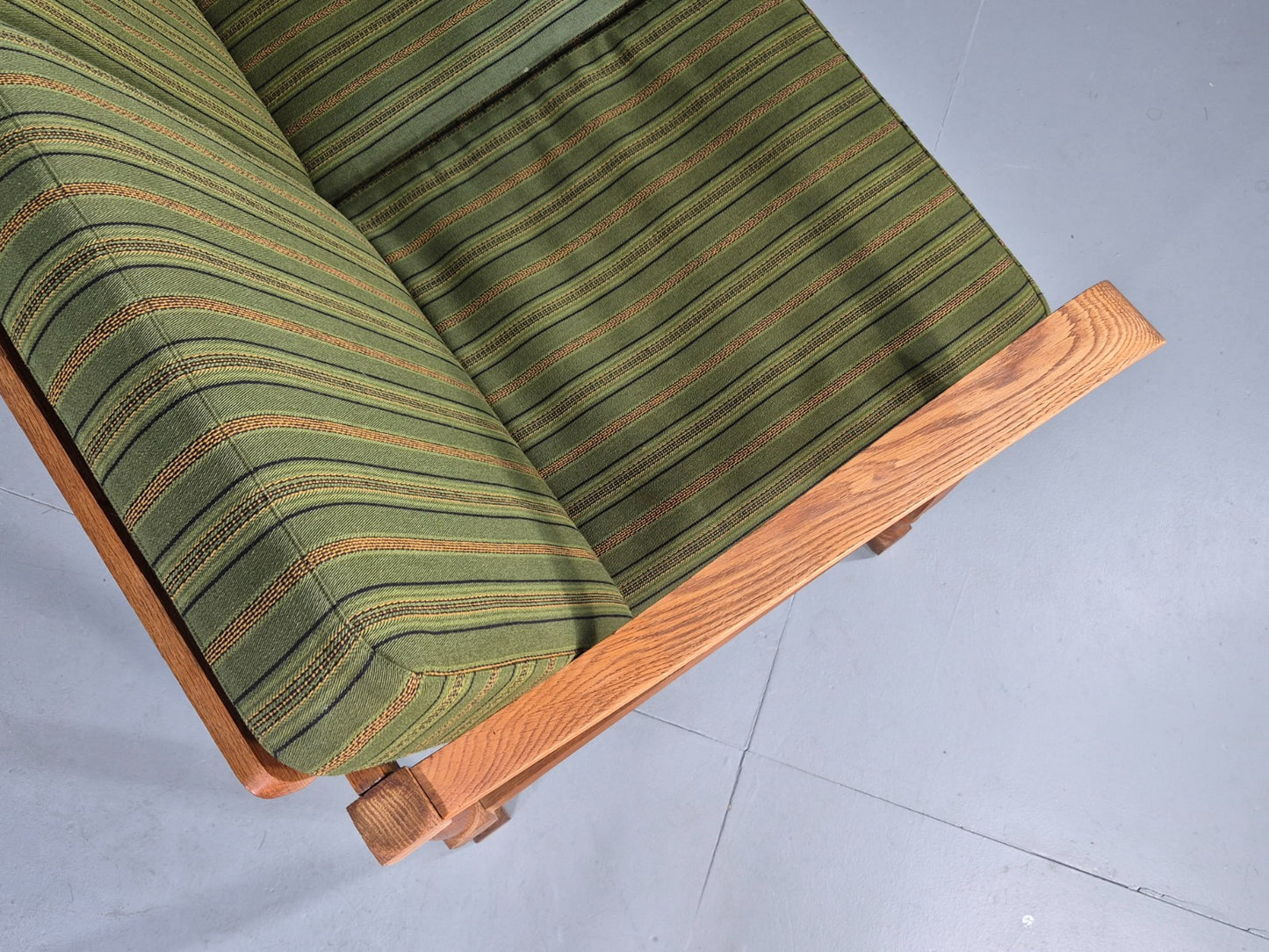 Vintage Danish 3 seater Sofa Oak Kjaenulf Green Cushions 1970s Retro  EB12775