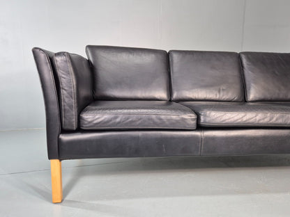 Vintage 3 seater sofa Danish Black Leather and Vinyl 1980s Retro EB11642
