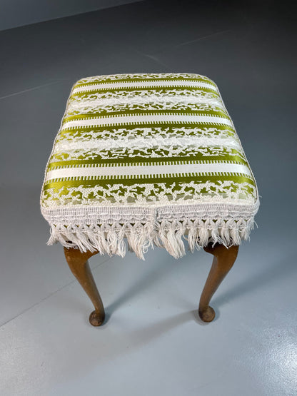 Vintage Danish 1960s Regency Revival Foot Stool White & Green Retro EB06333