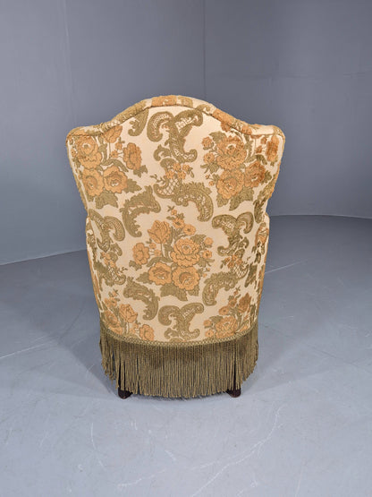 Danish 1970s Rococo Revival Bedroom Chair Gold Velour Moquette Retro EB12741