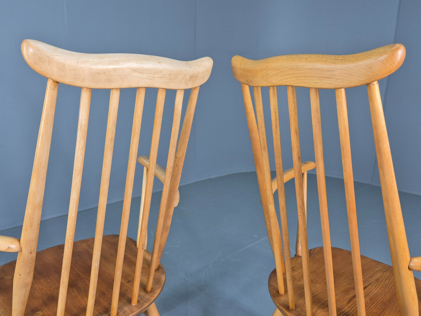 2 Ercol Goldsmith Elbow Chairs Blonde Wood 1960s Retro MCM  EB12544