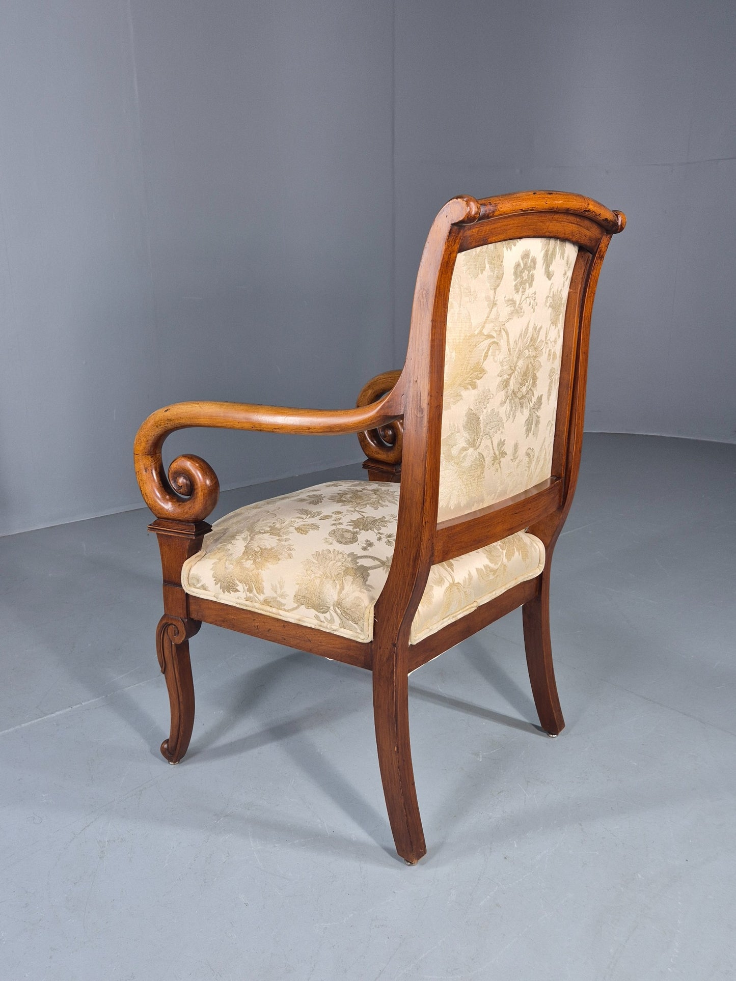 Antique Mahogany Arm Chair Louis Phillipe Style Floral Damask EB12857