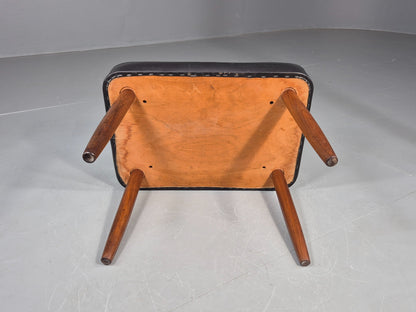 Vintage Mid Century Footstool Danish Black Vinyl Teak Legs 1960s Retro EB12012
