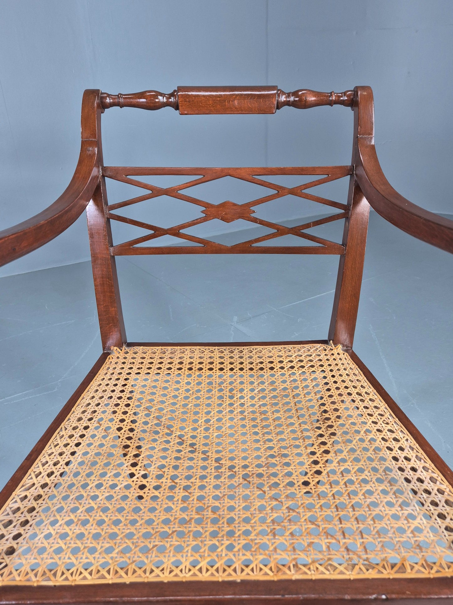 Vintage Regency Style Mahogany Armchair with Bergere Seat 1900s Antique Eb12585