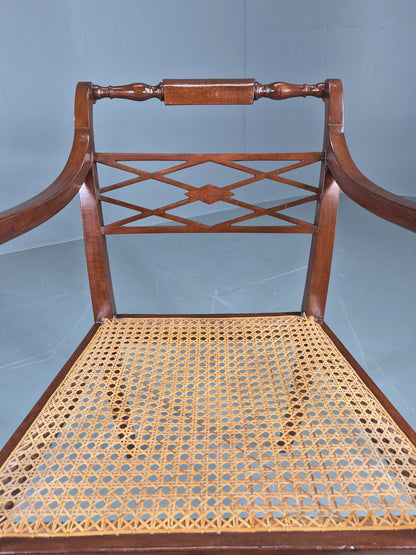 Vintage Regency Style Mahogany Armchair with Bergere Seat 1900s Antique Eb12585