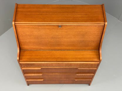 Vintage Teak Writing Desk Bureau 1960s Mid Century Retro Chest Drawers EB12829