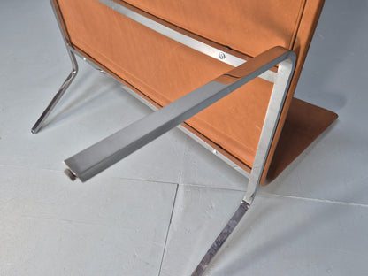 Vintage Tacchini Leather Lounge Chair Chrome Frame Modern Design EB9949