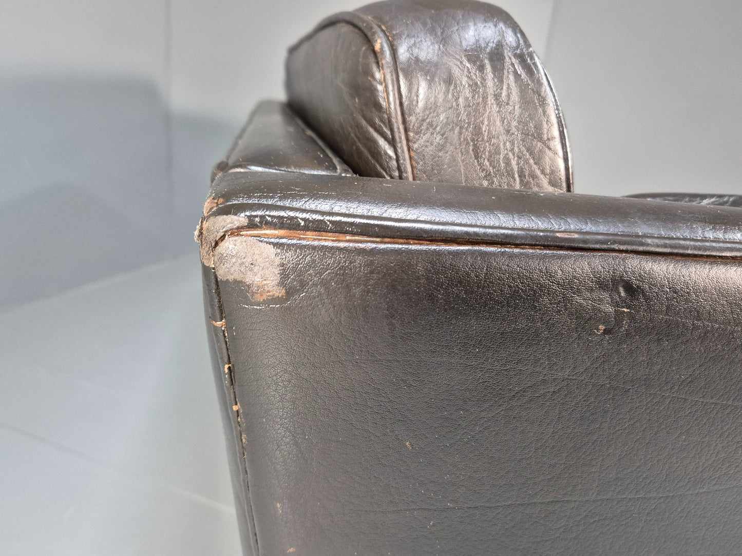 Vintage 2 seater sofa Danish Mid Century Black Leather Retro 1970s EB09407