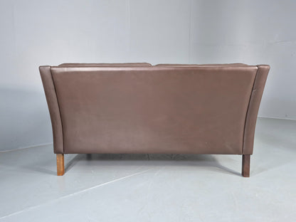 Vintage Mid Century 2 Seater Sofa Brown Leather Danish 1970s Retro MCM EB12468