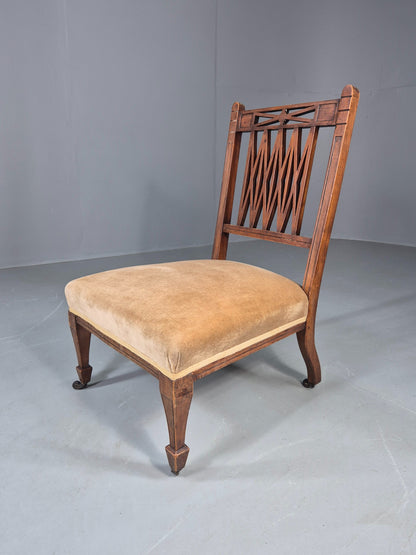 Vintage Arts and Crafts Low Chair Antique 1900s Oak Frame Eb12586