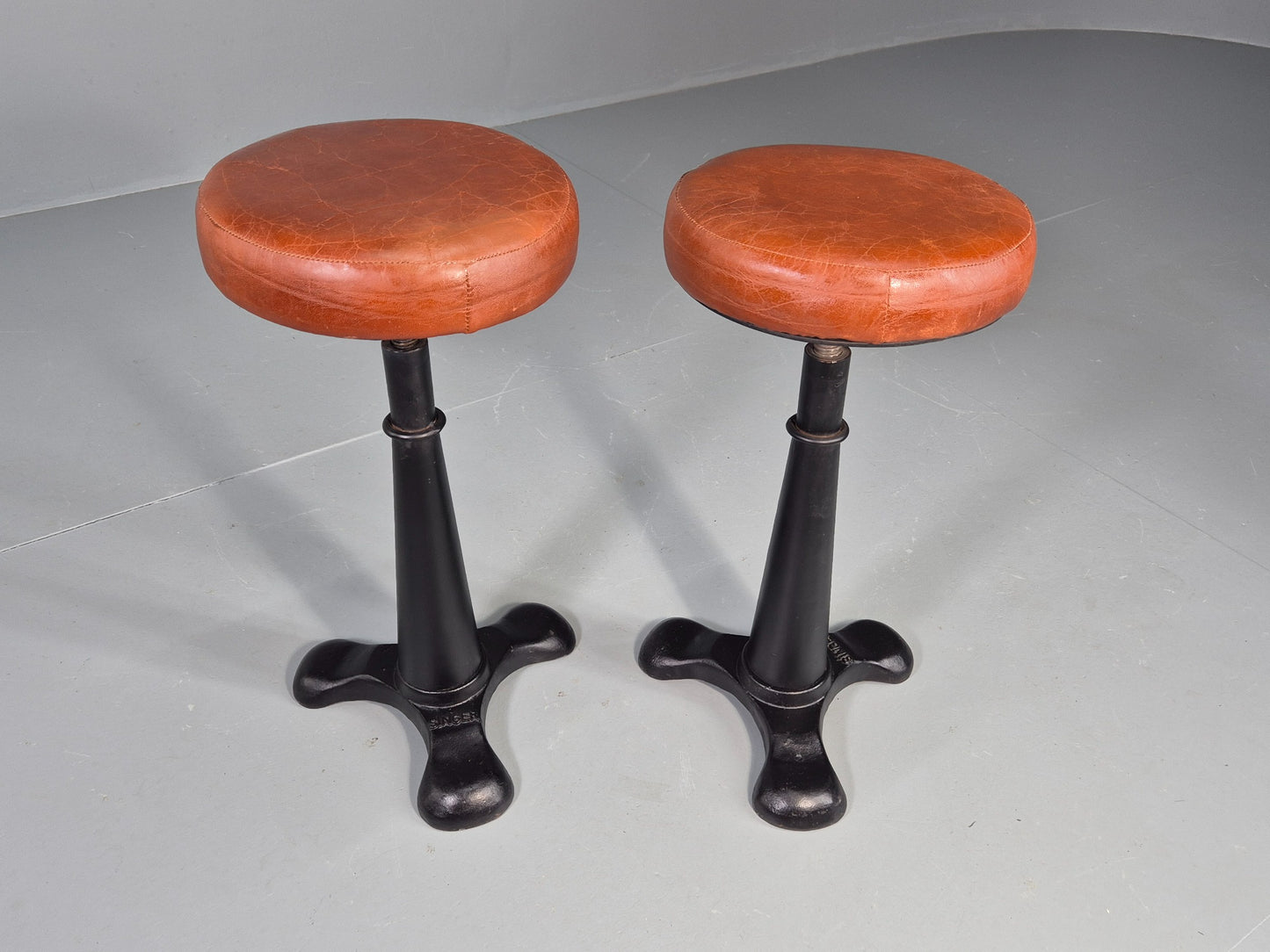 2 Vintage Singer Stools with faux Leather Upholstery Reproductions EB12306