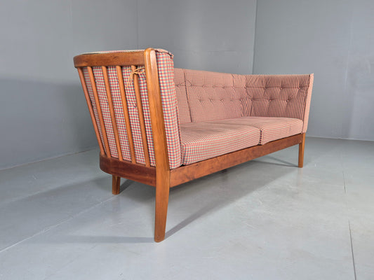 Vintage Stouby 3 Seater Sofa Stick Back Frame with Check Cloth Cover MCM EB13047