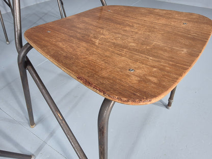 6 Vintage Danish Stacking Chair Industrial Steel and Teak Ply Retro MCM  EB12475