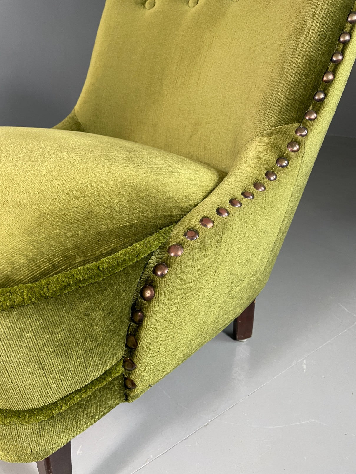 Vintage Cocktail Chair 1950s Danish Green Velvet Velour Retro EB06603