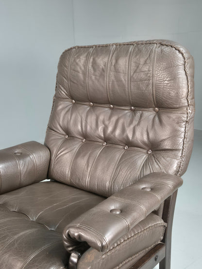 Vintage Mid Century Danish Leather Lounge Chair Stitched Detail Retro 70s EB8239