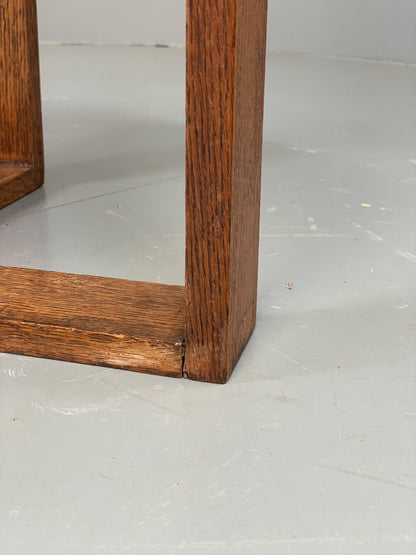 Vintage Oak Side Table Solid Arts & Crafts Round Retro 1950s EB11879