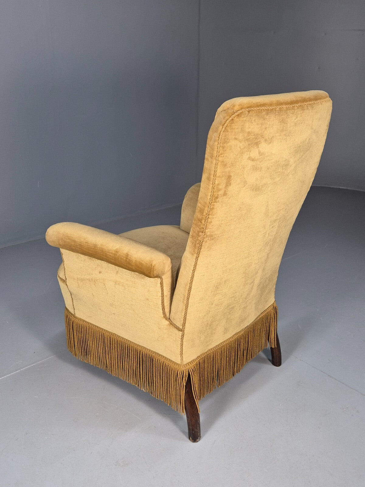 Vintage Gold Velour Danish Armchair 1920s Tassels High Back EB9635 VCLO