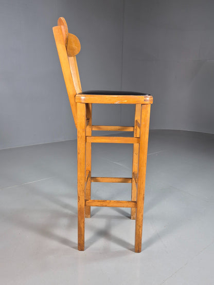 Vintage Mid-century Black Vinyl and Beech Bar Stool 1960s Retro EB07918