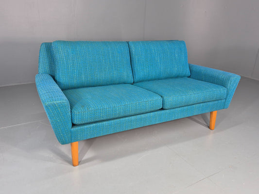 Vintage Mid Century 2 Seater Sofa Swedish 1960s Original Blue Wool Retro EB11079