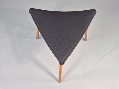 Vintage Danish Mid Century Footstool Triangular Black Cloth 1960s Retro EB12154