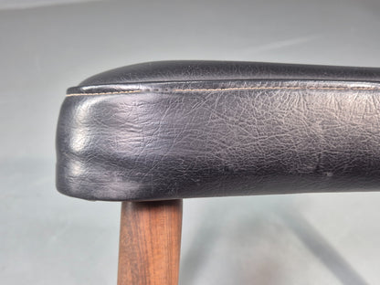 Vintage Danish Mid Century Footstool Black Vinyl Teak Legs 1960s Retro EB12153