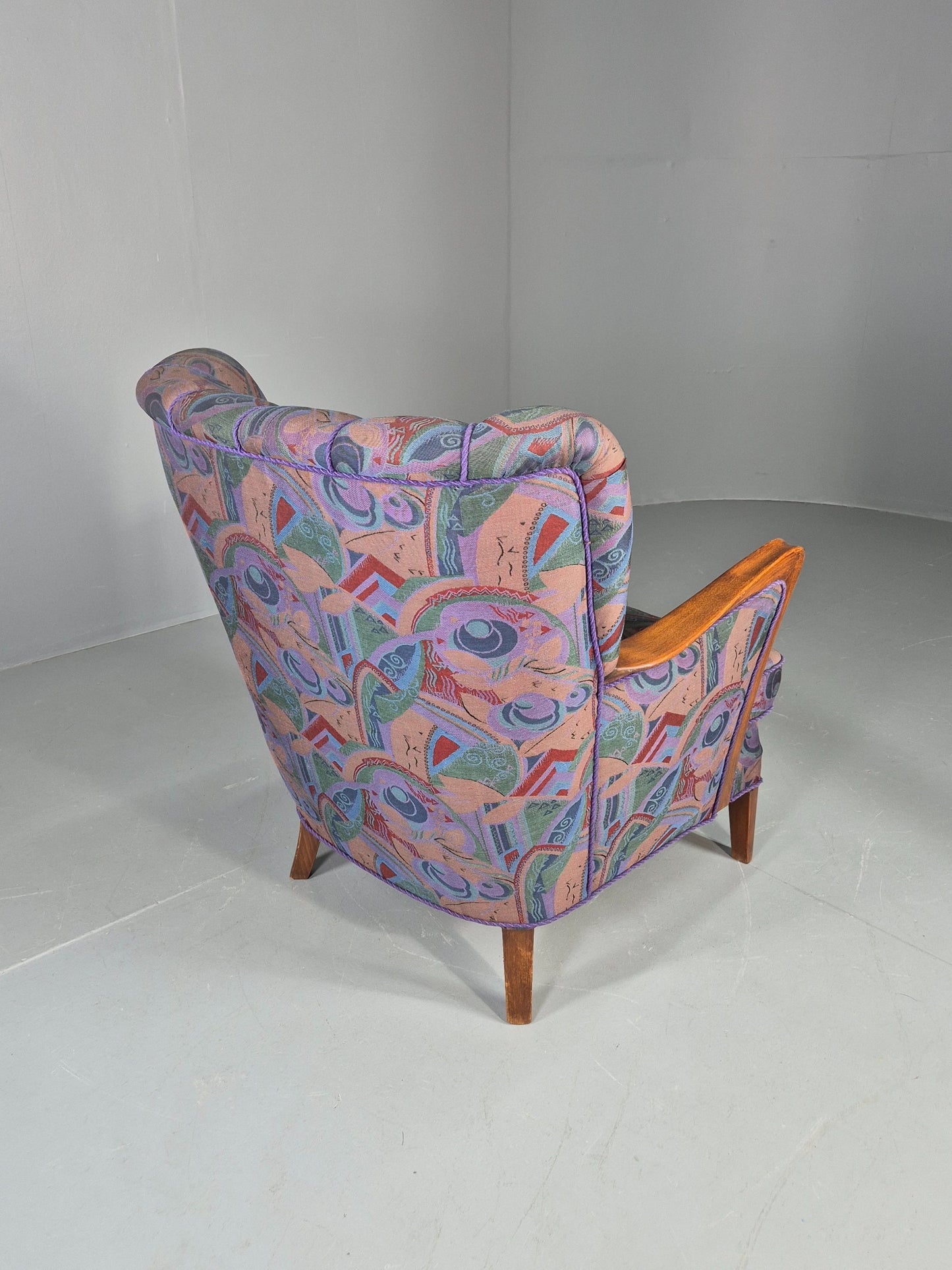 Vintage Danish Art Deco Armchair with 1980s Purple Makeover Retro MCM EB12763