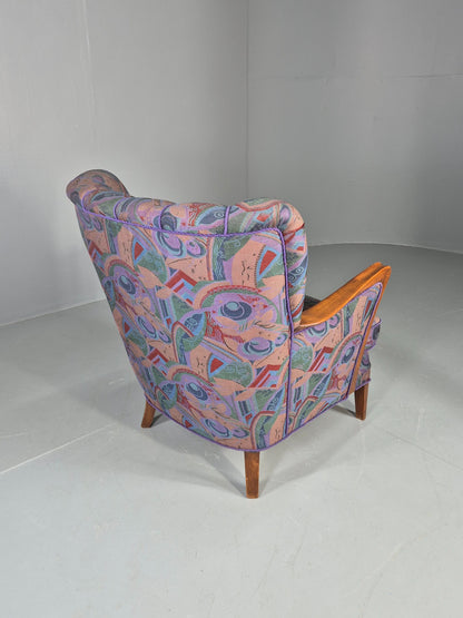 Vintage Danish Art Deco Armchair with 1980s Purple Makeover Retro MCM EB12763