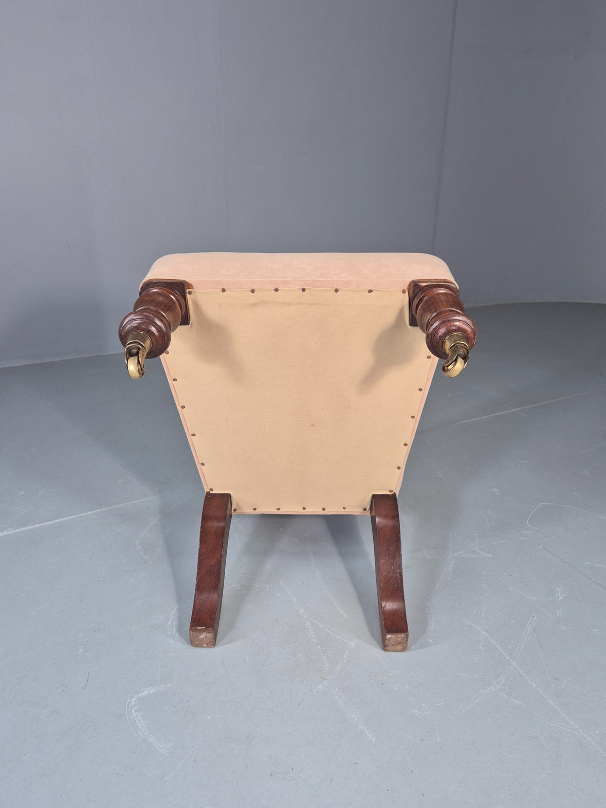 Vintage Slipper Chair Edwardian Antique Cream Cotton Oak Frame EB13125