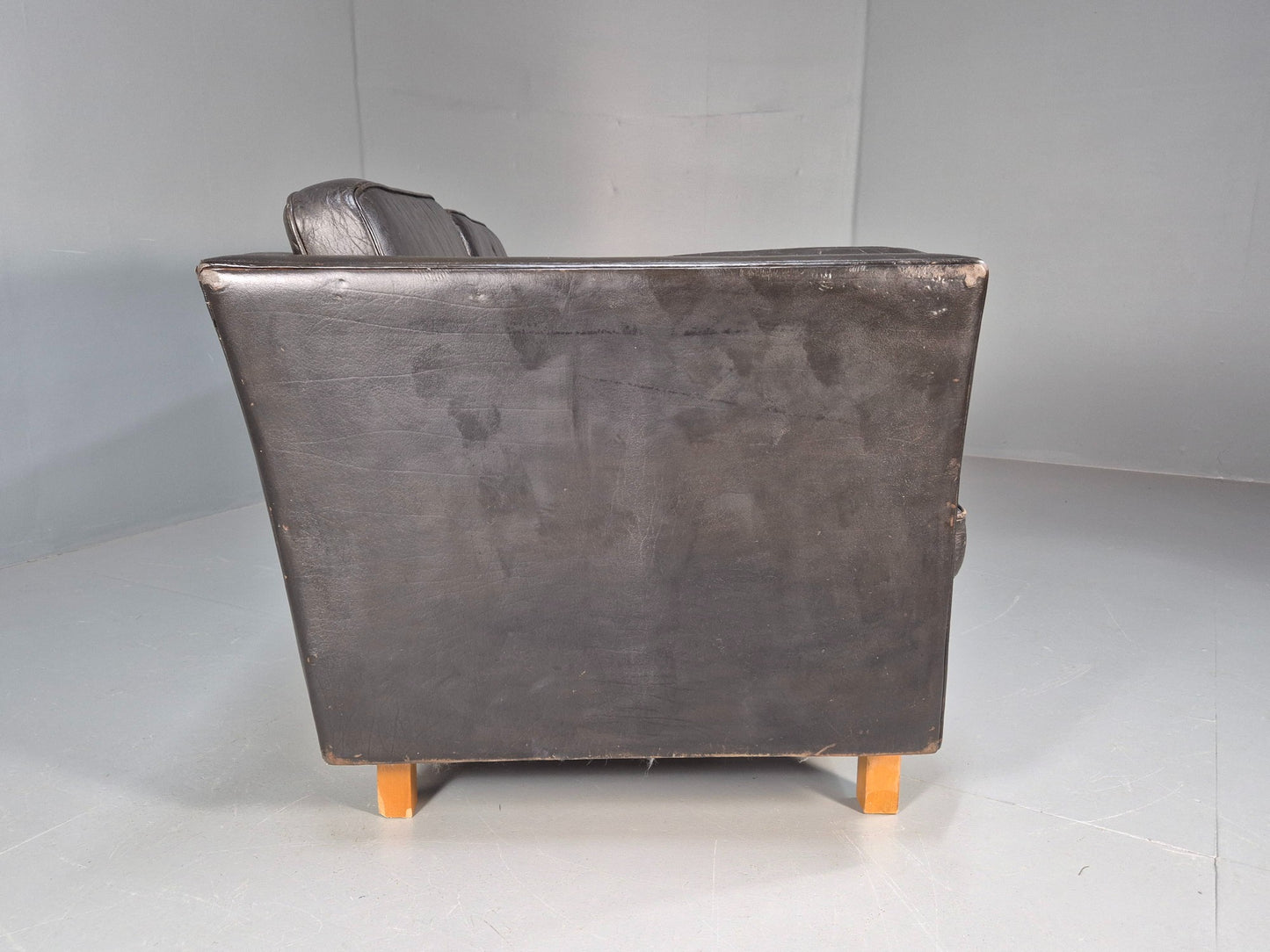 Vintage 2 seater sofa Danish Mid Century Black Leather Retro 1970s EB09407