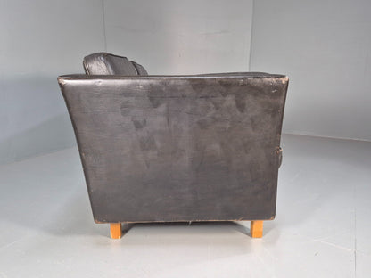 Vintage 2 seater sofa Danish Mid Century Black Leather Retro 1970s EB09407