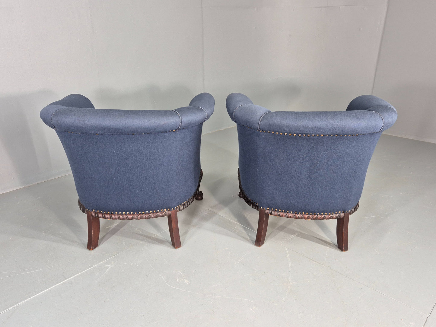 2 Vintage Danish Antique Tub Chairs Rope Twist Oak Ball Claw 1900s EB12684
