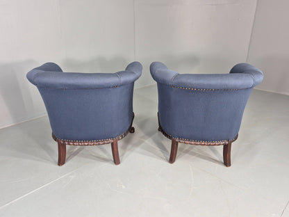 2 Vintage Danish Antique Tub Chairs Rope Twist Oak Ball Claw 1900s EB12684