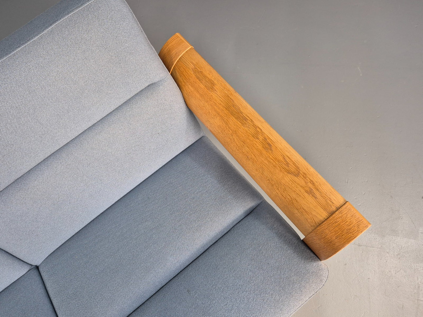 Vintage Danish Magnus Olesen Sofa Oak and Blue Wool 1970s EB9377 M3SS