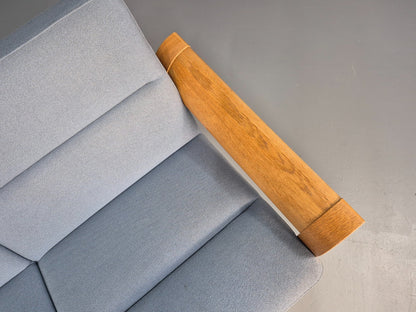 Vintage Danish Magnus Olesen Sofa Oak and Blue Wool 1970s EB9377 M3SS
