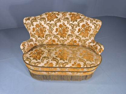 Dinky Danish 2 seat Sofa 1970s Glam Gold Floral Moquette Kitsch Retro EB12738
