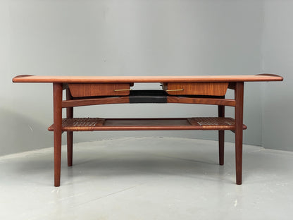 Vintage Teak Coffee Table Danish Mid Century 1960s Drawer Cane EB12356