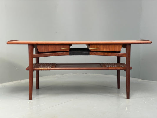 Vintage Teak Coffee Table Danish Mid Century 1960s Drawer Cane EB12356