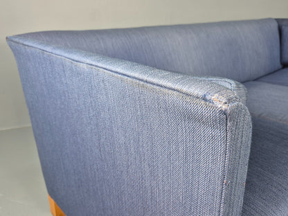 Vintage Danish Mid Century 3 Seater Sofa Original Blue Wool 1950s Retro EB12371