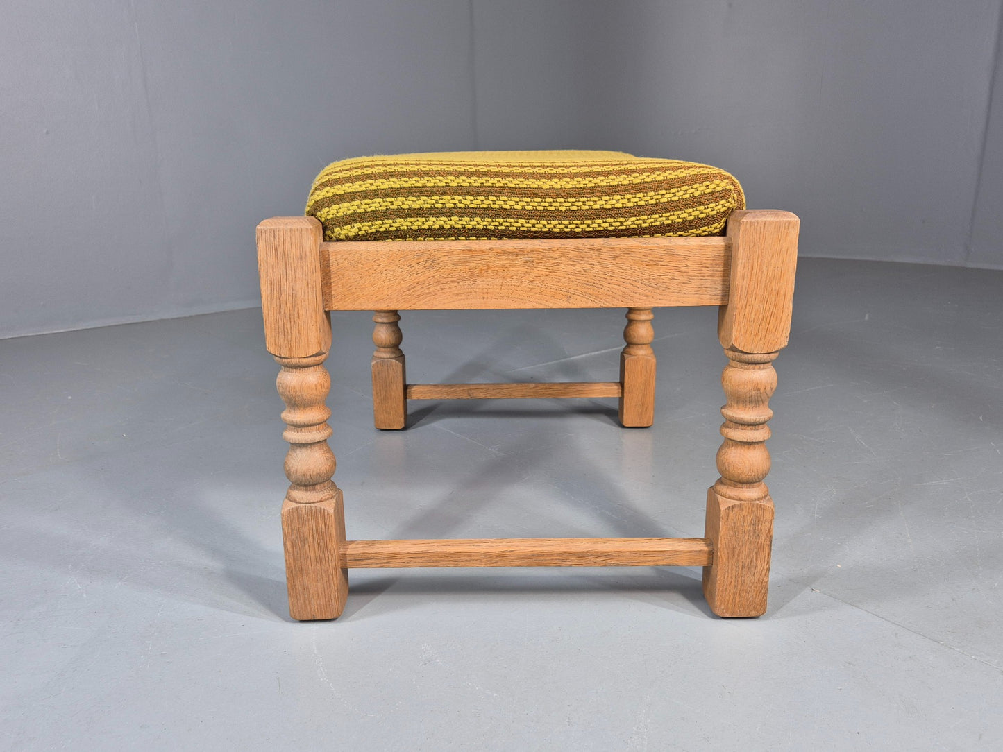 Vintage Kjaernulf Oak Footstool 1970s Danish Retro Green Brown Wool EB12275