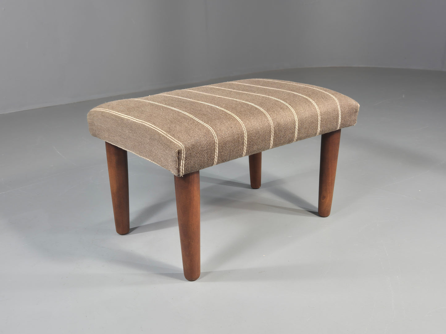 Vintage Mid Century Danish footstool  Taupe Stripe Teak Legs Retro 1960s  EB12024