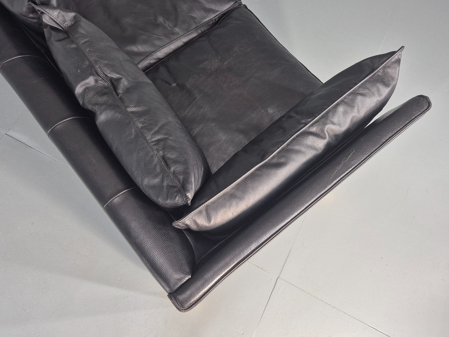 Vintage 3 Seater Sofa Danish Black Leather Mid Century Style 1980s Retro EB12418