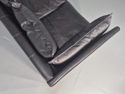 Vintage 3 Seater Sofa Danish Black Leather Mid Century Style 1980s Retro EB12418