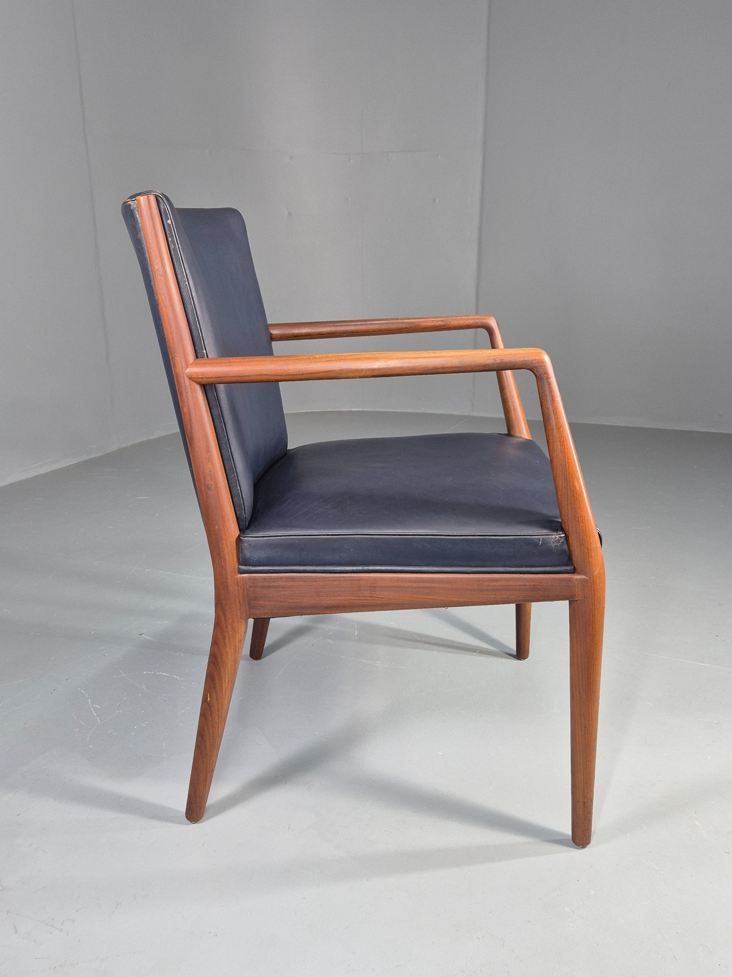 Vintage Mid Century Teak Armchair Blue Leather 1960s Retro EB11907