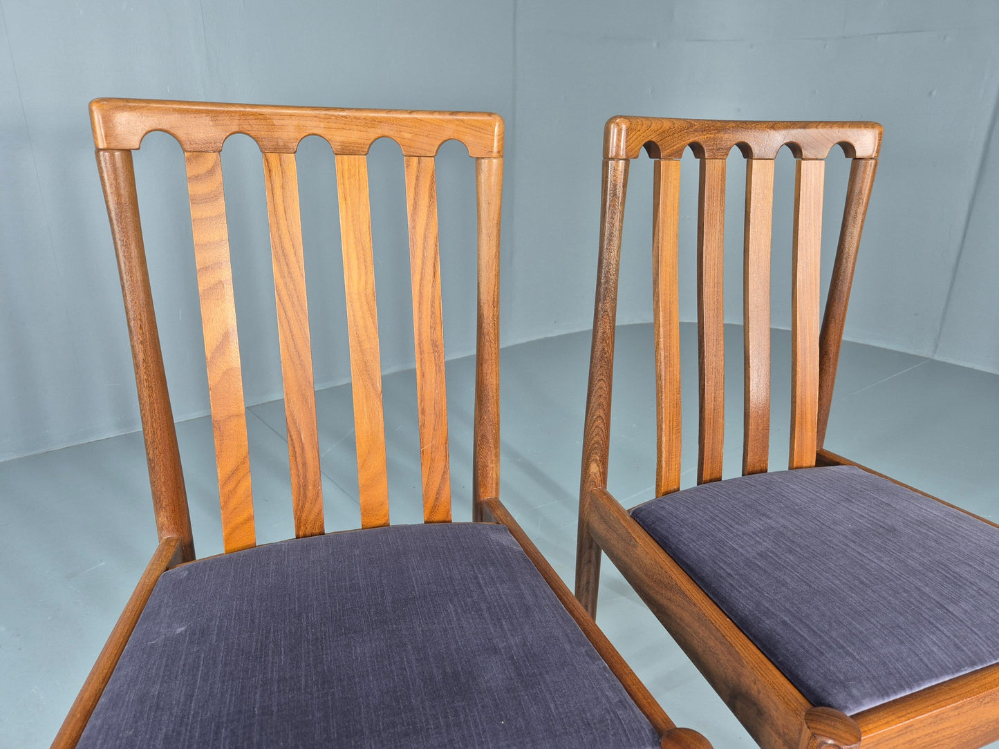 2 Vintage 1970s Dining Chairs Teak Frame New Seats Meredew Brand Retro Eb12489