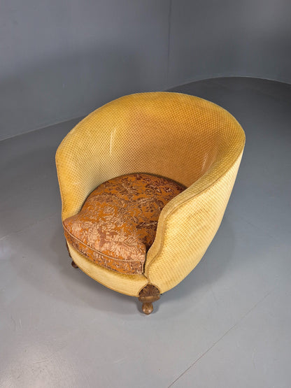 Antique Danish Art Deco Lounge Chair Tub Form Yellow 1920s EB08052