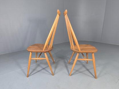 2 Vintage Ercol Goldsmith Dining Chairs Blonde Wood Frame 1970s Retro EB12984