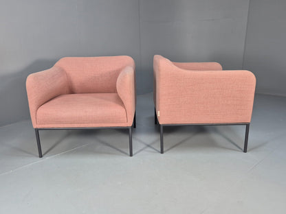 2 Roger Lewis Modern Design Armchairs Pink Wool Upholstery EB9952 MNOR