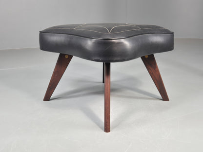 Vintage Danish Mid Century Footstool Black vinyl Rosewood Legs 1960s EB12100