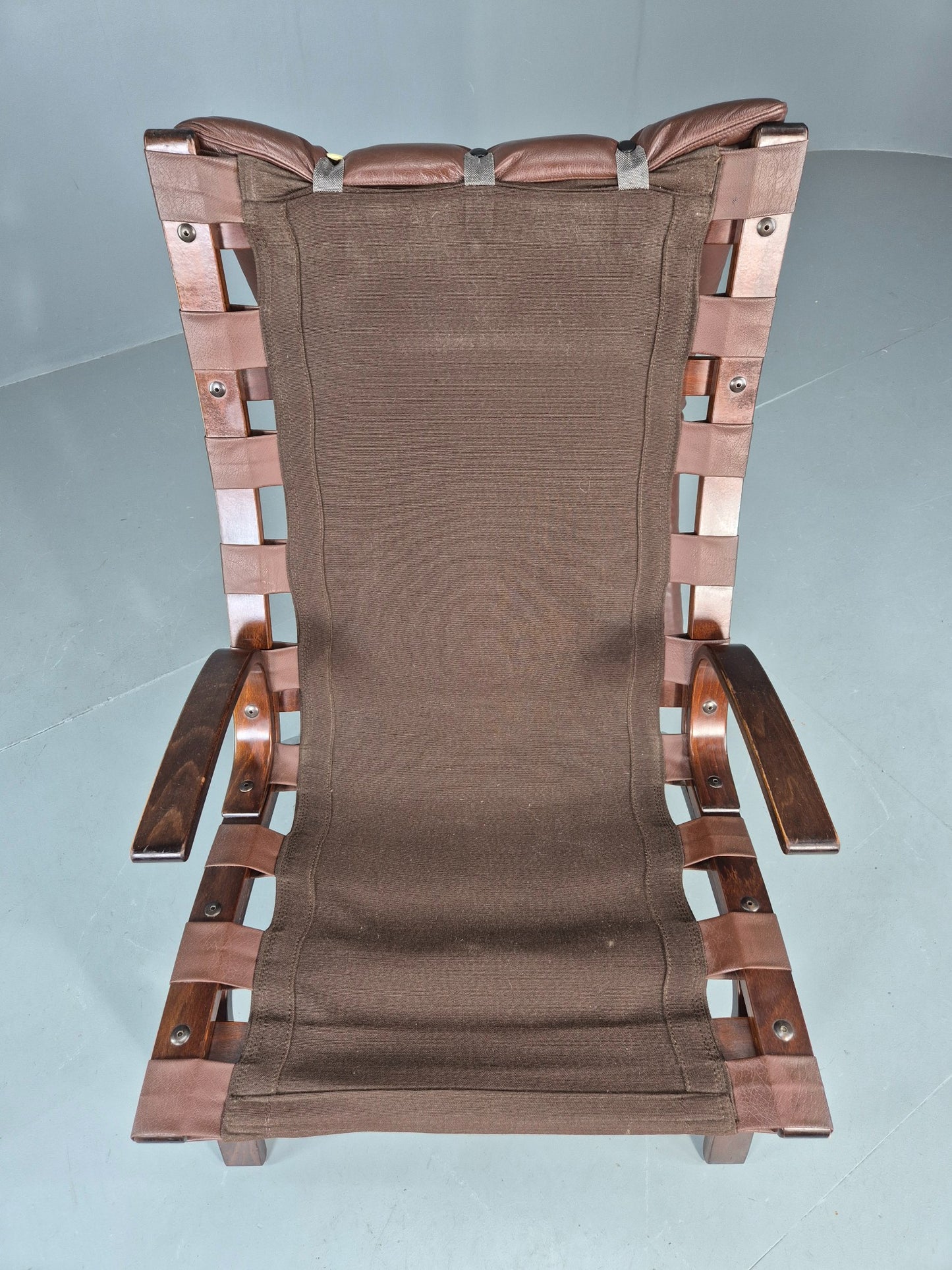 Vintage 1970s Leather Lounge Chair Farstrup Denmark Bentwood Frame Retro EB12312
